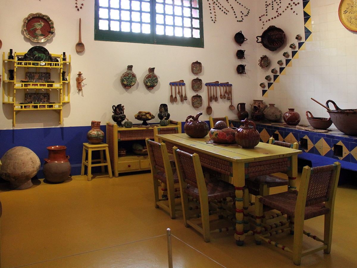 La cocina amarilla de la Casa Azul con cerámica mexicana